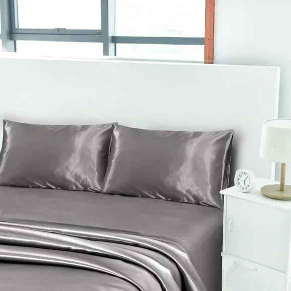 King Sz 4 Pc Bed Sheet Set Silky Smooth Satin Deep Pocket X002YMM88F - Picture 2 of 6